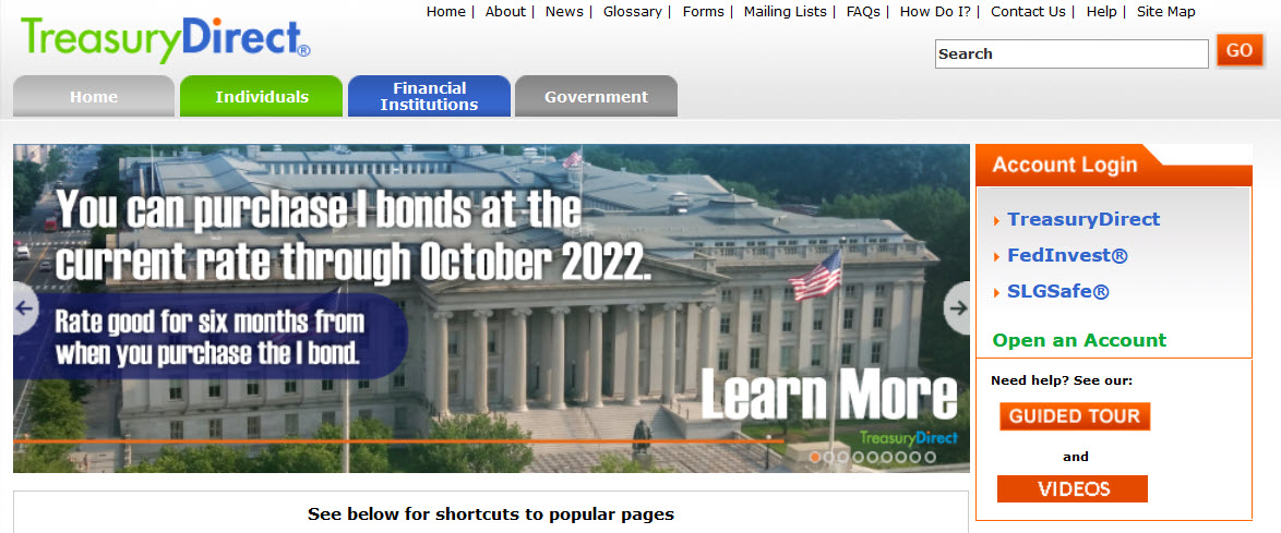 TreasuryDirect.gov homepage